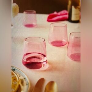 ❤️ ANTHROPOLOGIE MORGAN STEMLESS WINE GLASSES FUCHSIA SET OF 4 NEW